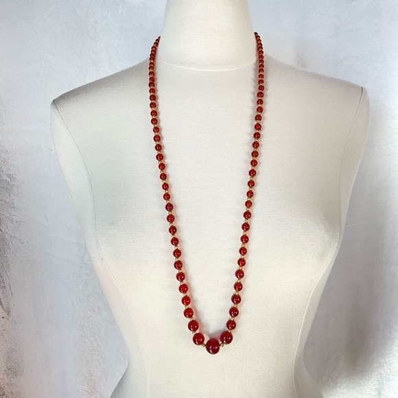 VTG, Lamp Work Glass & Gold Bead Necklace, Root Beer Color, Rope Length, 36" - Picture 9 of 11